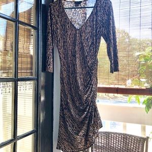 BCBG MAX AZRIA Animal Print Ruched Dress | Adjustable Side Tie | Size S